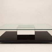 Cidue Mid Century Italian Black Lacquer, Mirror and Glass Coffee Table 1970