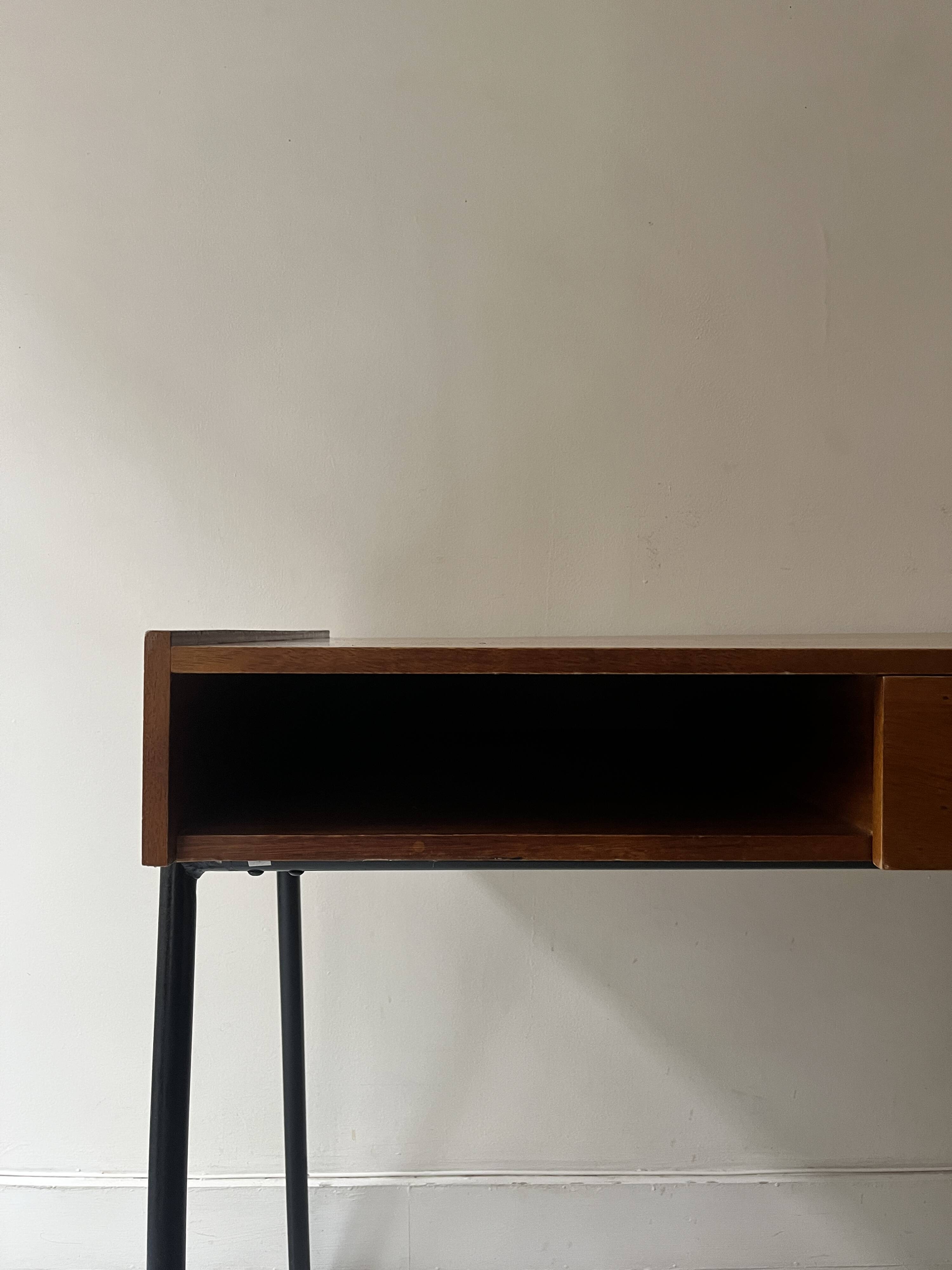 Desk in wood and black metal design 1950