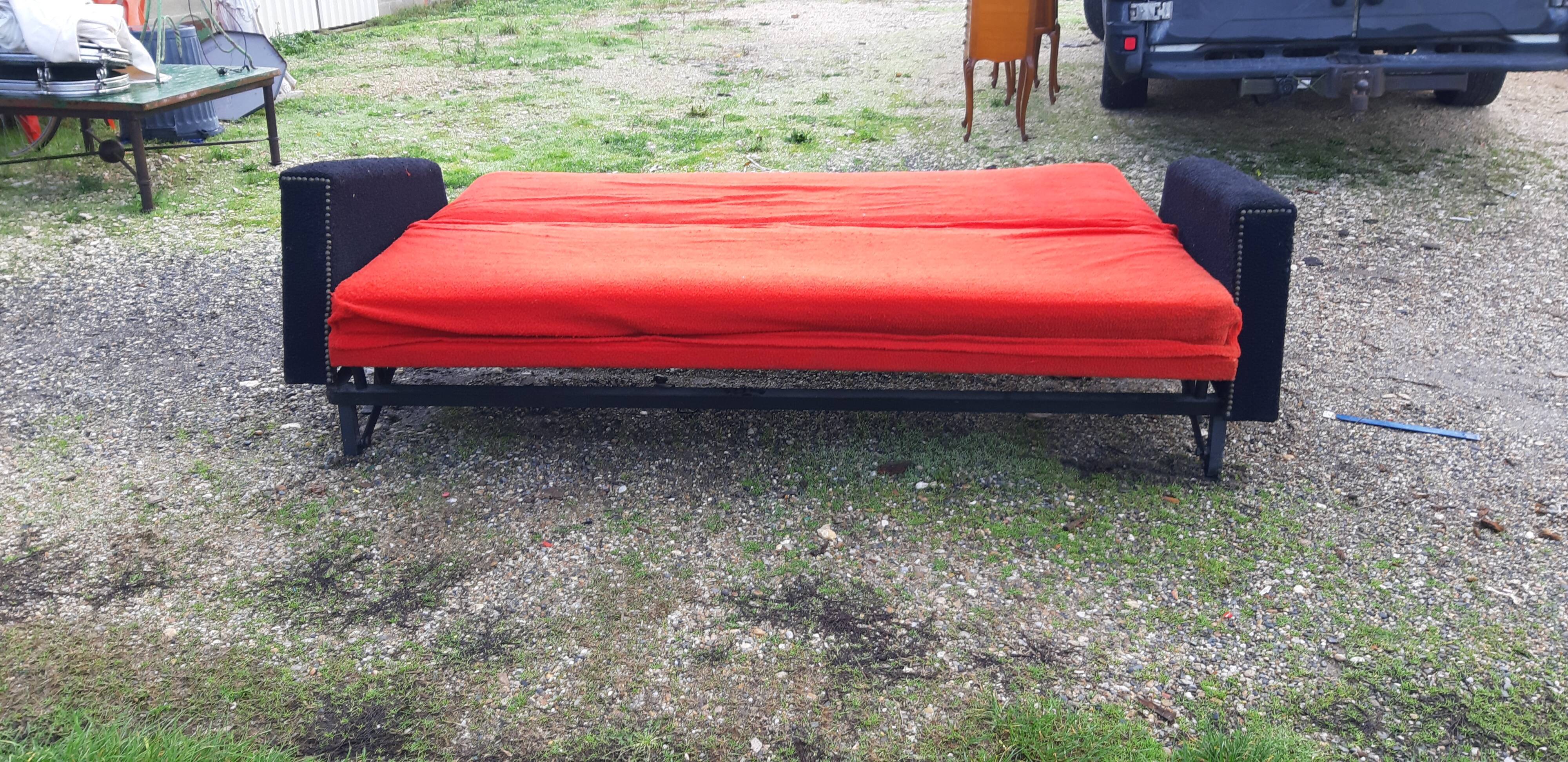 Vintage sofa red and black fabrics