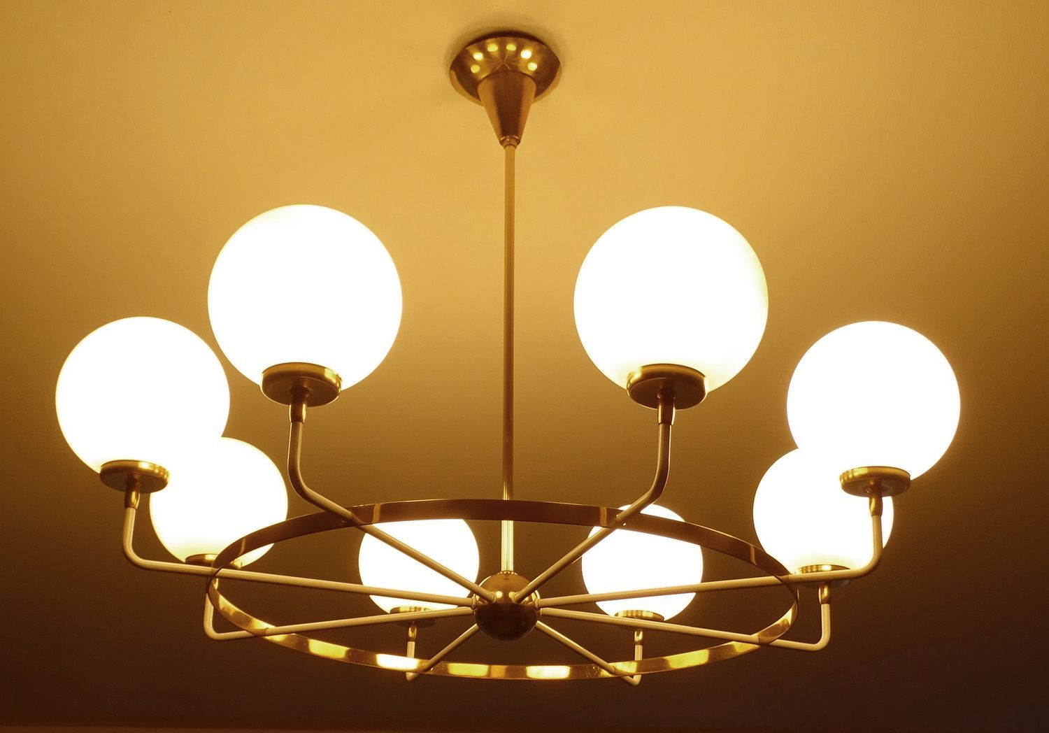 Suspension XXL Vintage Italy, 50s, Brass and Glass