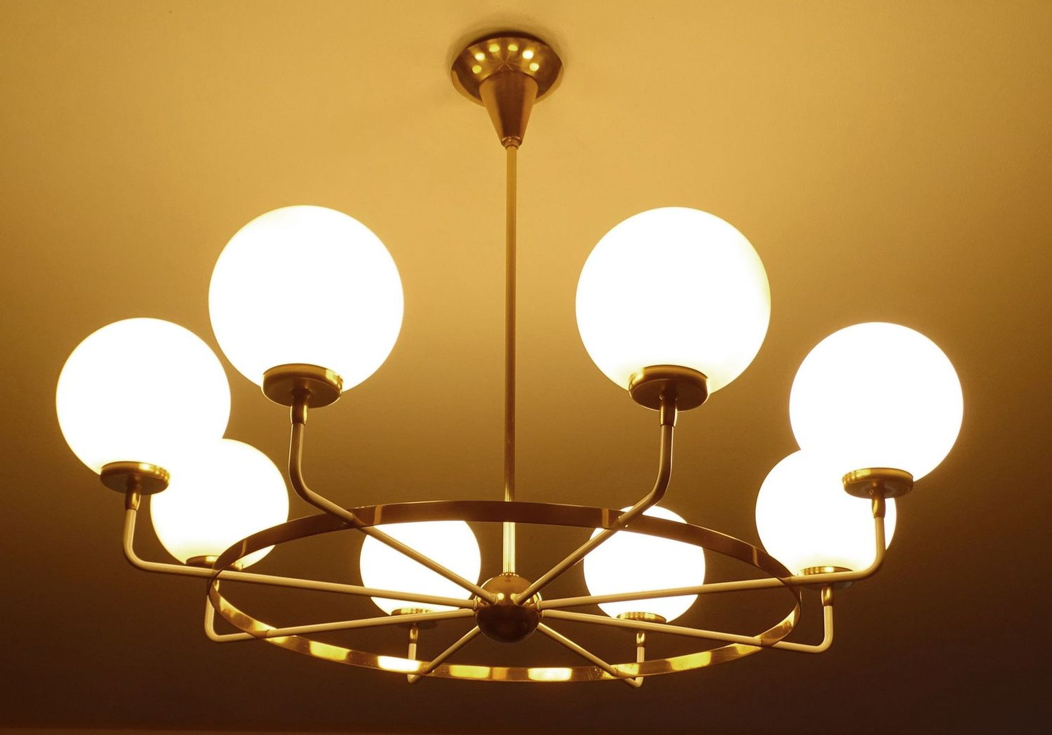 Suspension XXL Vintage Italy, 50s, Brass and Glass