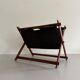 Support stand for mid-century teak and suede magazines and newspapers, 1960, Germany.