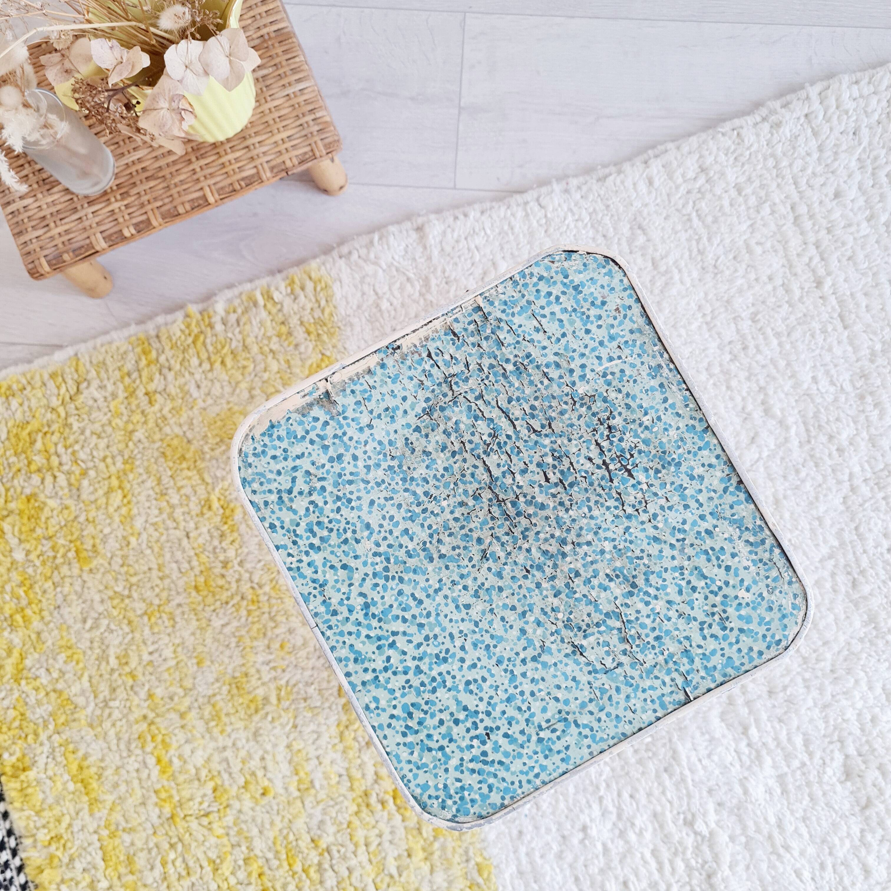 White wooden painter's stool - blue seat