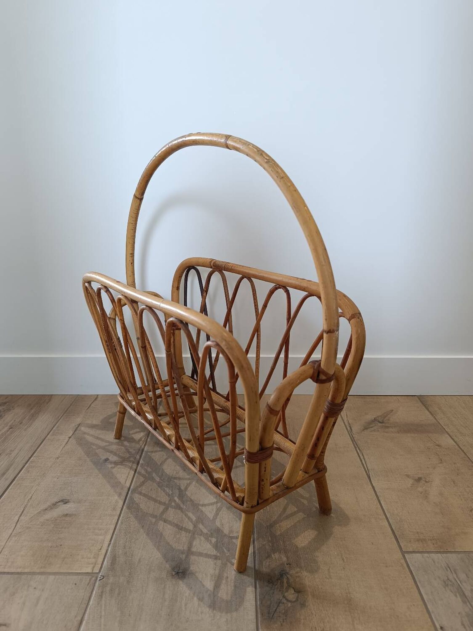Vintage rattan wicker magazine rack