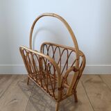 Vintage rattan wicker magazine rack