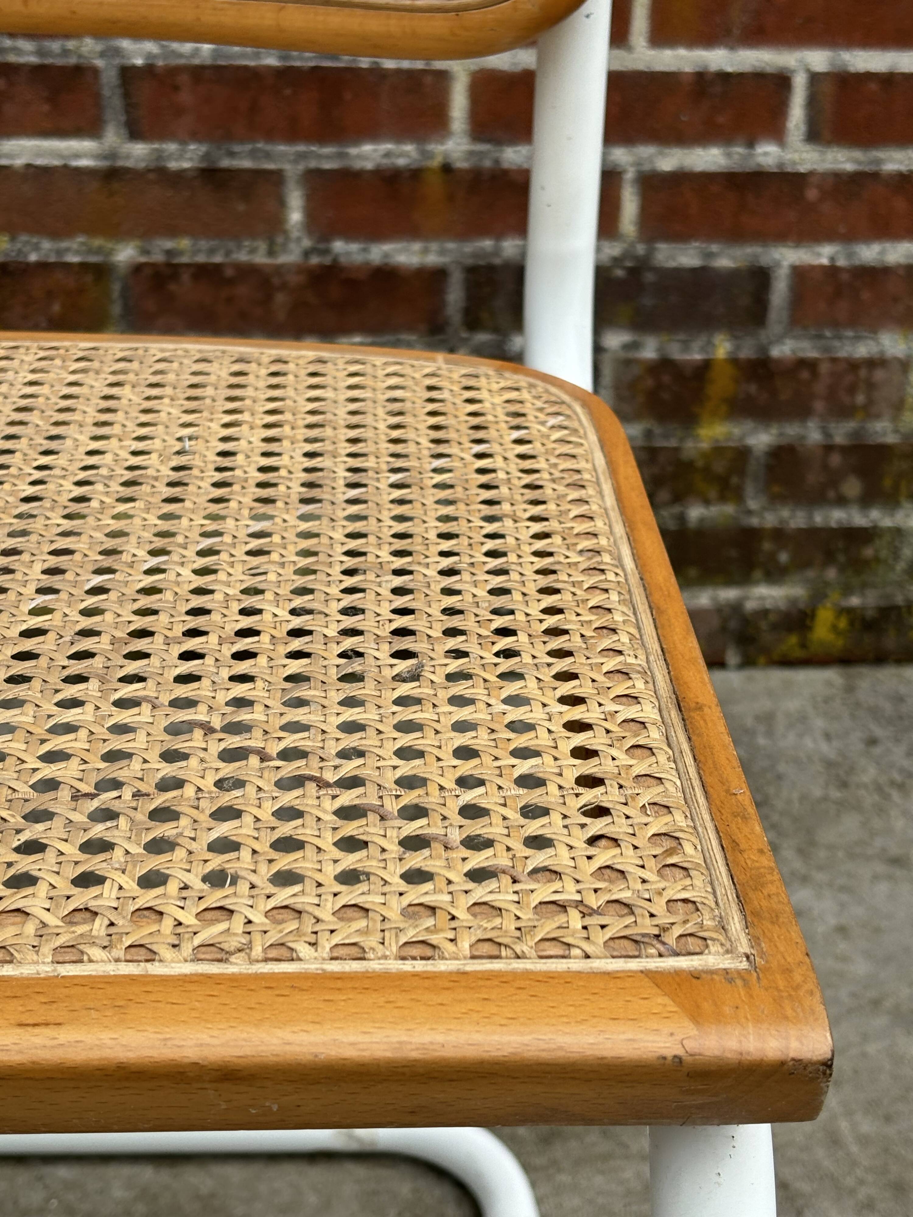 Cesca chair b32 model in white and wood by Marcel Breuer