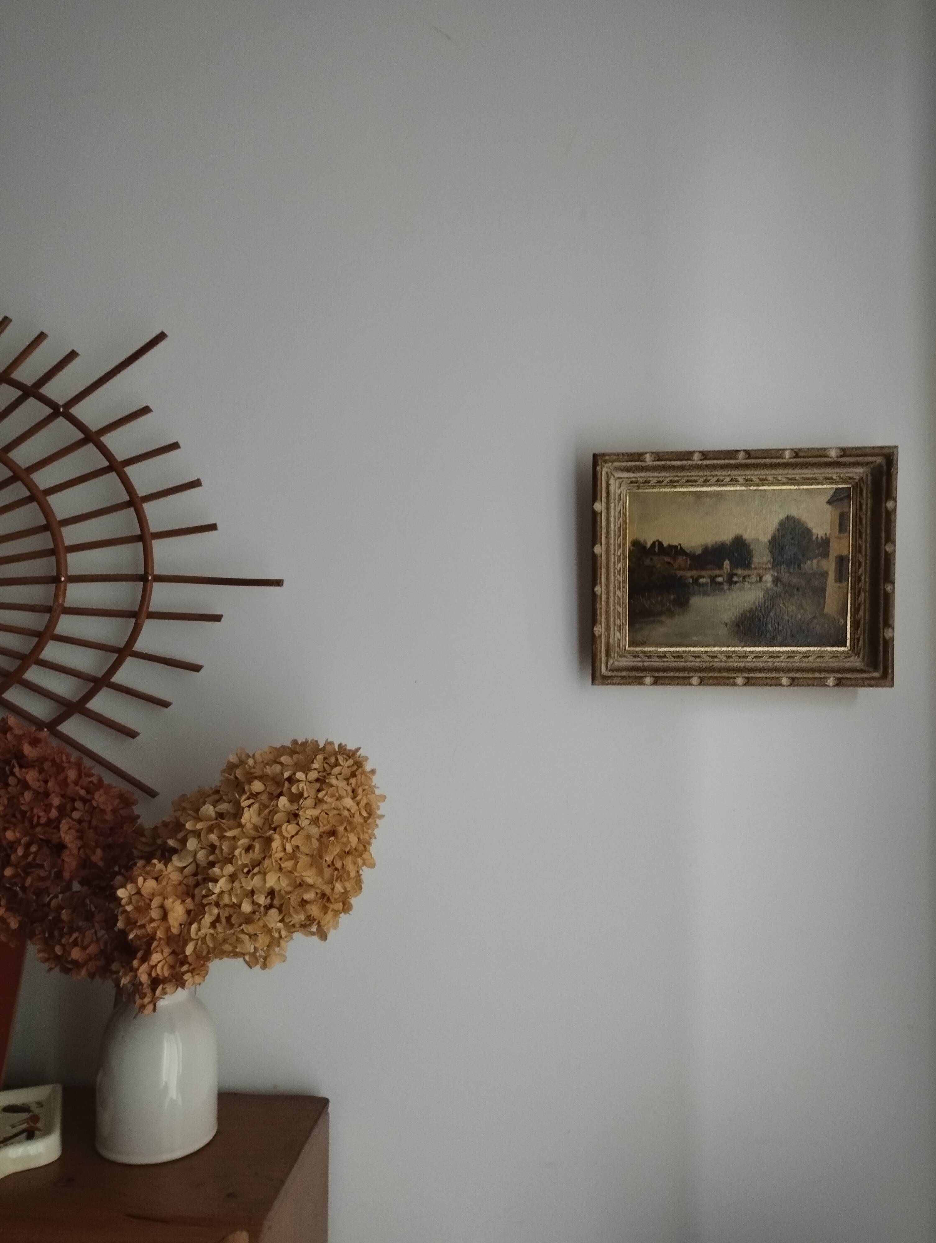 Landscape painting, old oil on cardboard framed signed GILLET.