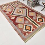 5x10 Dark Red Green Tribal Vintage Kilim Rug