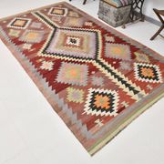 Tapis Kilim tribal vintage rouge foncé vert 5x10