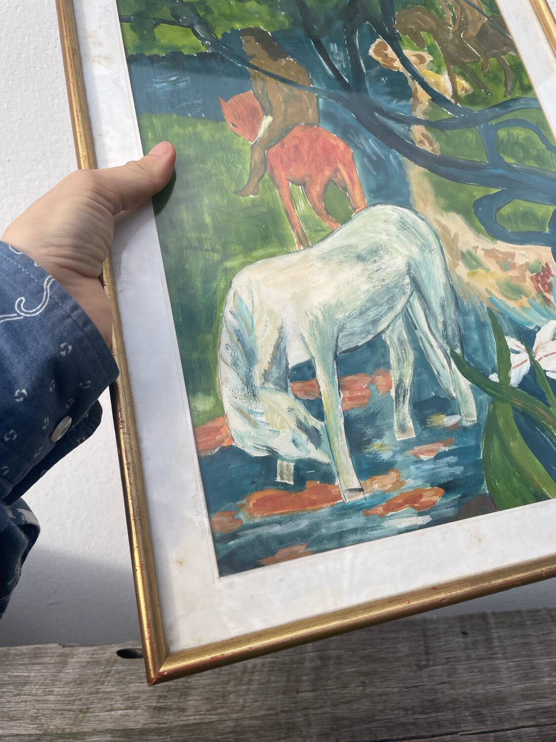 Gauguin style painting with gilded wooden frame