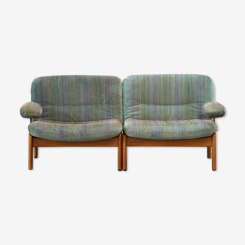 Paire de fauteuils scandinave en teck et velours, 1960