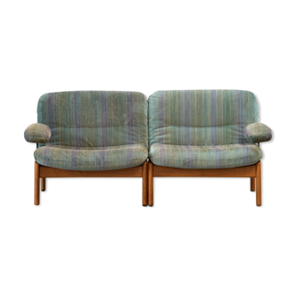 Pair of Scandinavian armchairs in teak and velvet, 1960