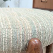 English stool in teak and cream fabric, 1960s