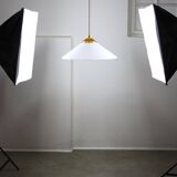 Space age italian plexiglas white saucer pendant lamp, 70s