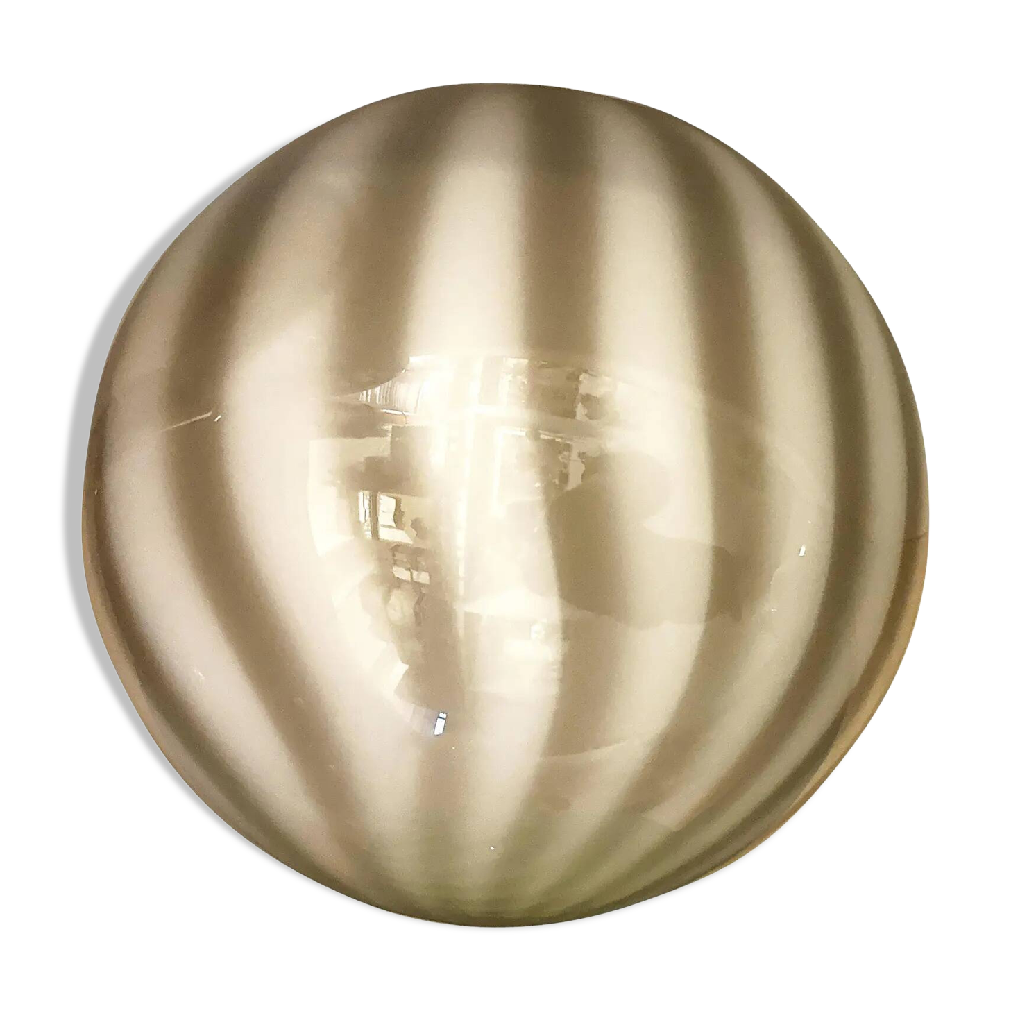 Italian Milky-White and Beige Murano Glass Swirlings Sphere Flush Mount