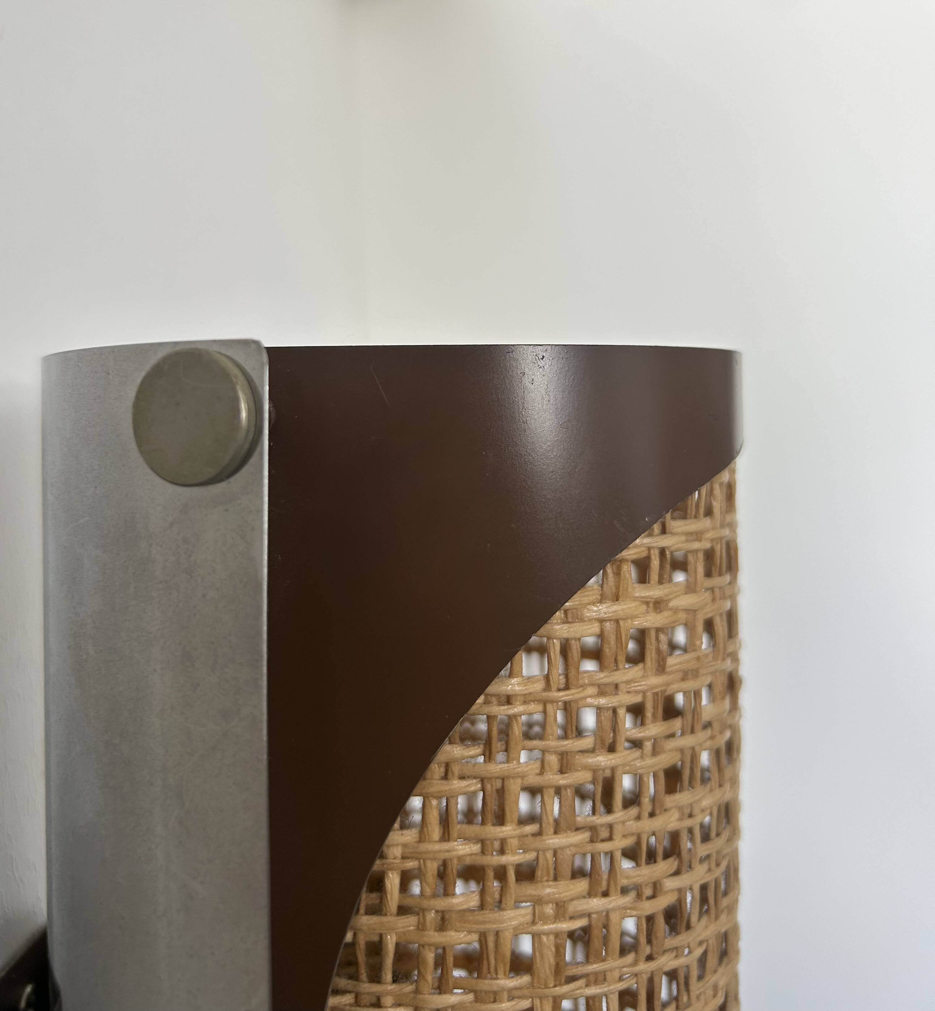 Pair of vintage sconces, cane and chrome, France 1970