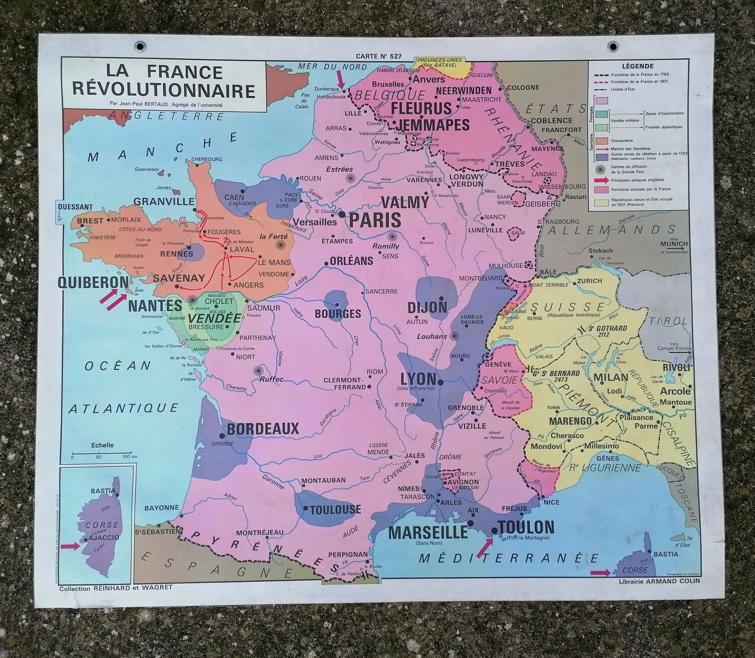 Old historical map Armand Colin The revolutionary France-Paris during the Revolution