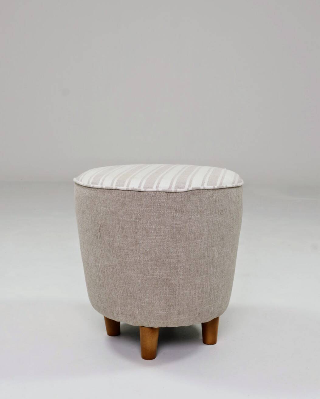 Vintage pouf with stripes, ottoman style , footrest for armchair