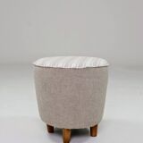 Vintage pouf with stripes, ottoman style , footrest for armchair