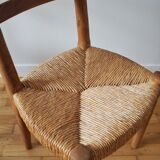 Pair of straw wood chairs