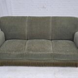 1960s, Danish 3-seater sofa, original green furniture velour, oak wood.