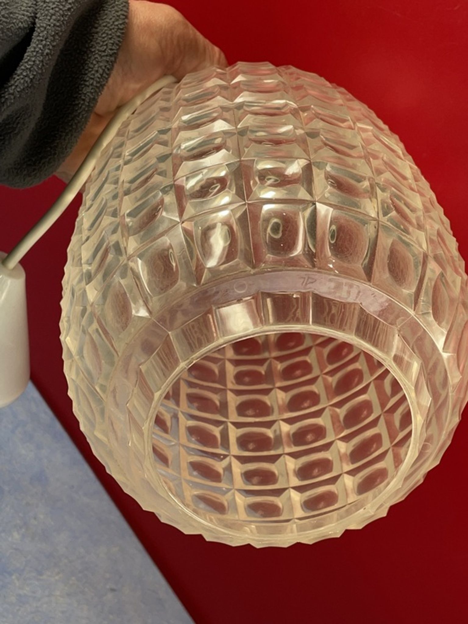 Lustre abat-jour en plexi/plastique avec effet optique géomértrique vintage