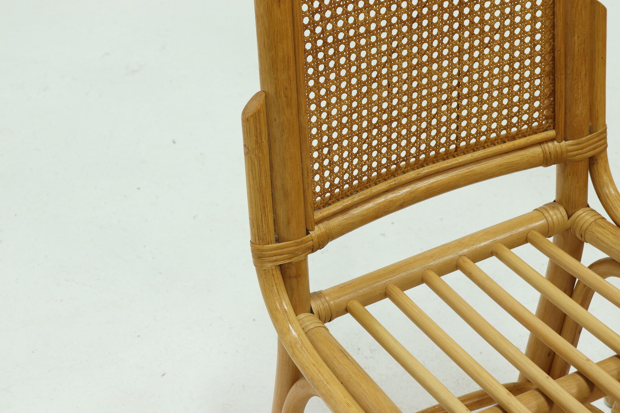 Set of 6 bamboo and webbing dining chairs 1970s