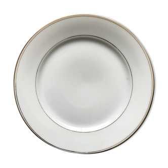 Lot de 10 assiettes à dessert anciennes en porcelaine blanche à filet doré