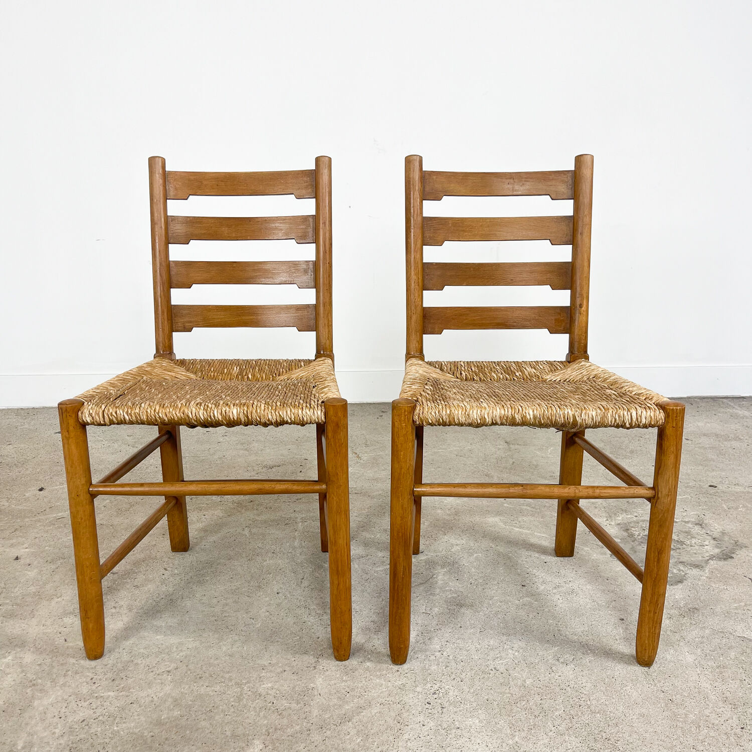 Set of two vintage Farmhouse chairs with cane seating