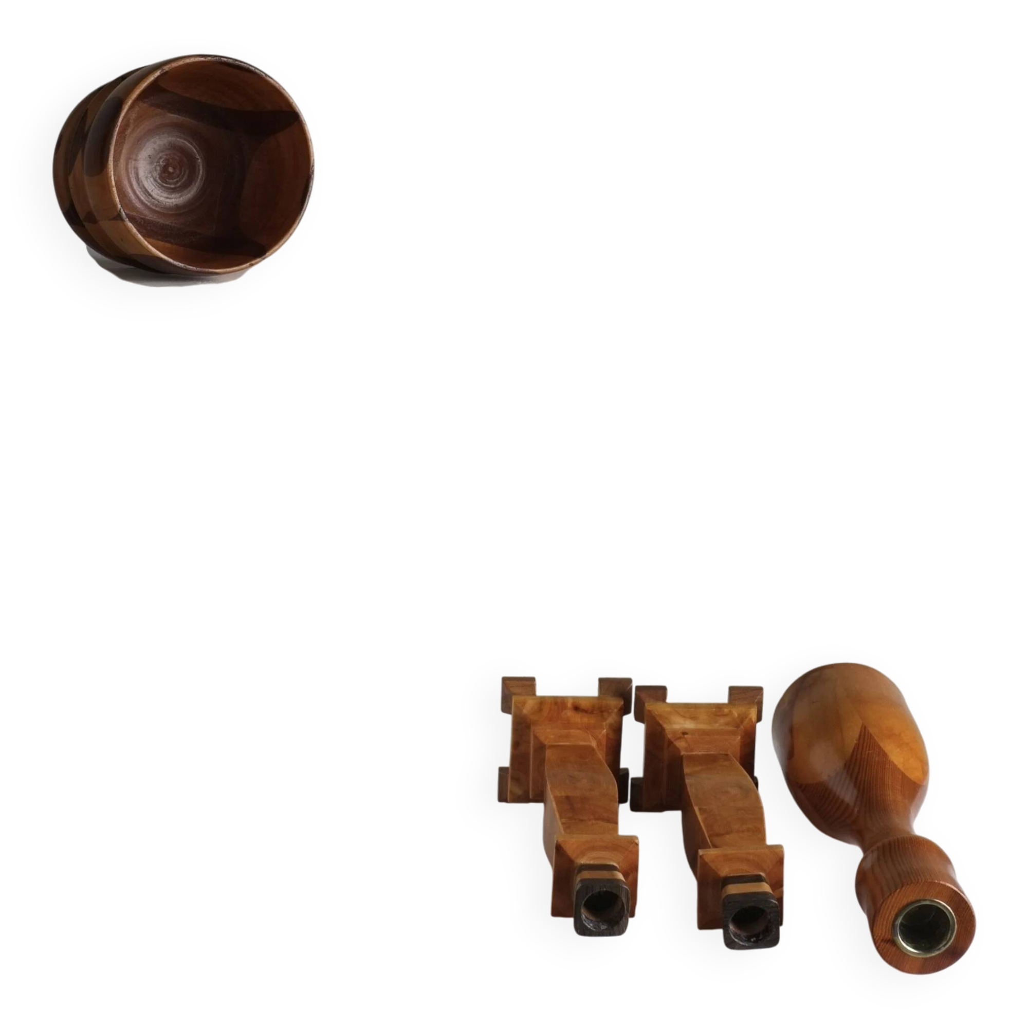 Carved wooden candle holders and bowl set | Sweden | 1970s