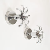 Pair of 1980s chrome metal space age wall lamps
