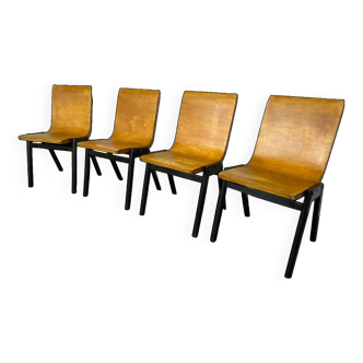 Mid-Century Modernist Plywood Dining Chairs by Roland Rainer, 1950s, Set of 4