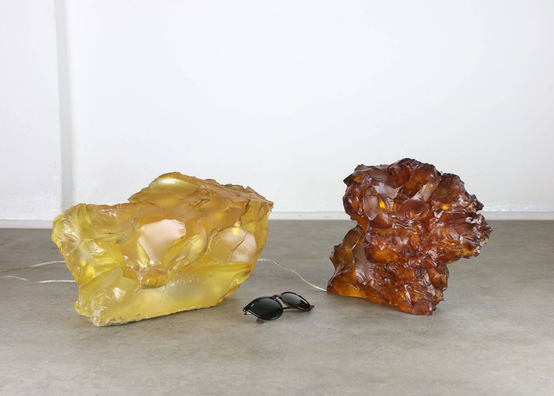 Vintage Italian Orange & Yellow Sculpture Lamps, 70s, set of 2