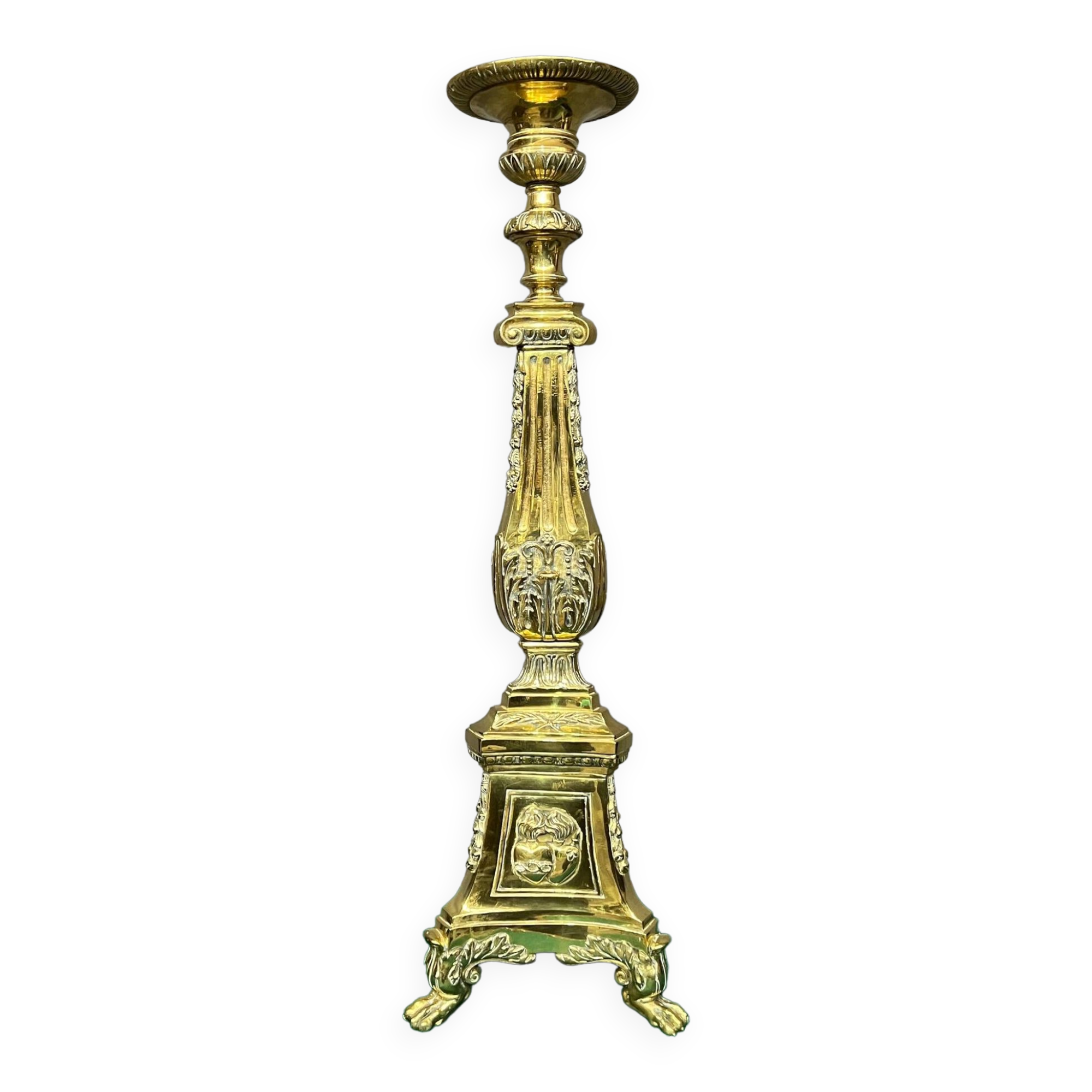 Large solid bronze floor candle holder.