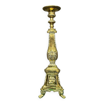 Large solid bronze floor candle holder.