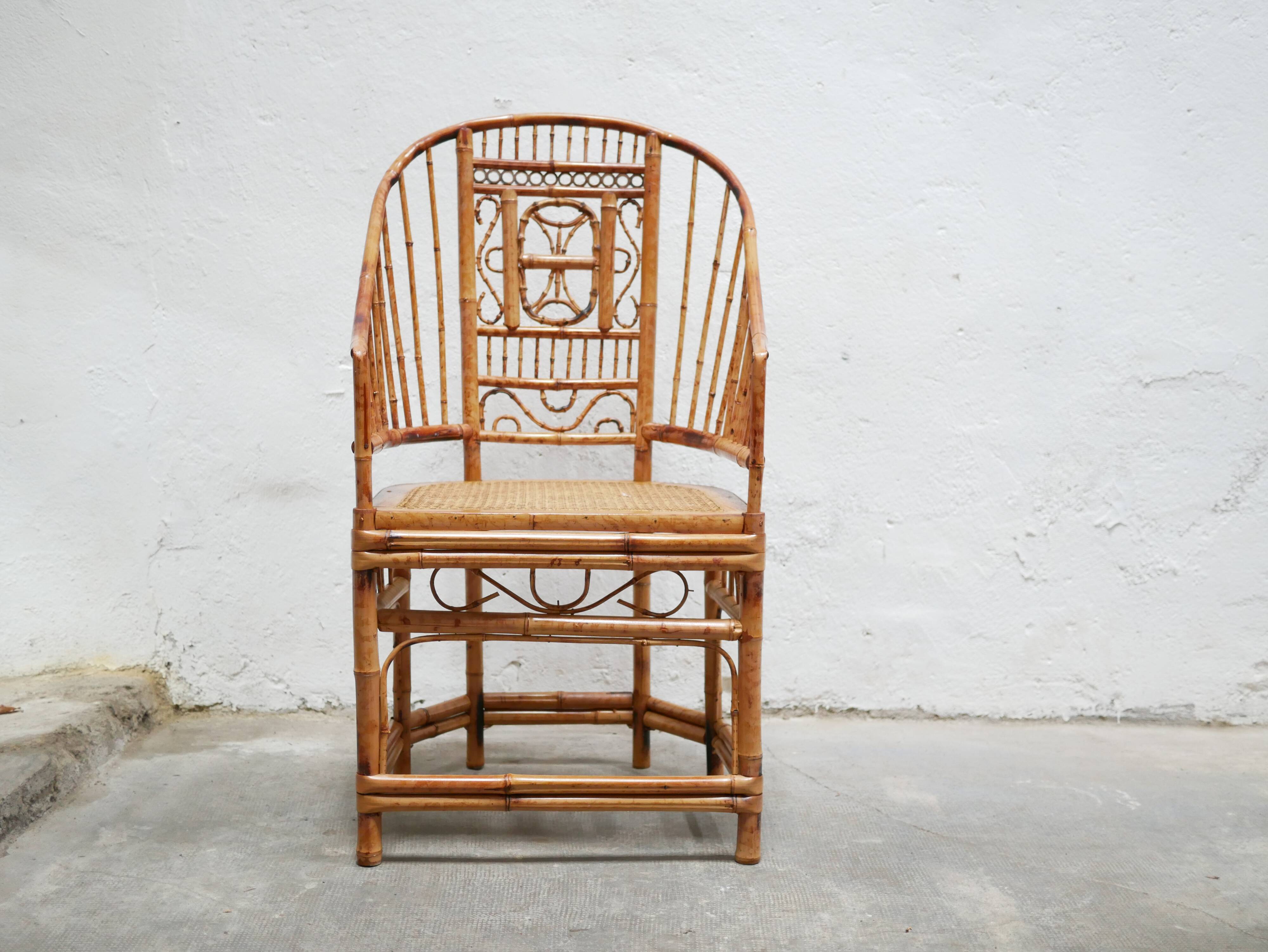 Vintage armchair canned in bamboo