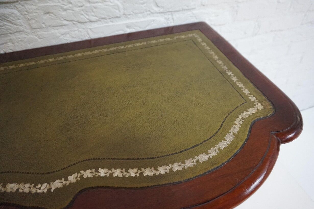 Biedermeier mahogany wall console table or desk with leather inlay top and drawer