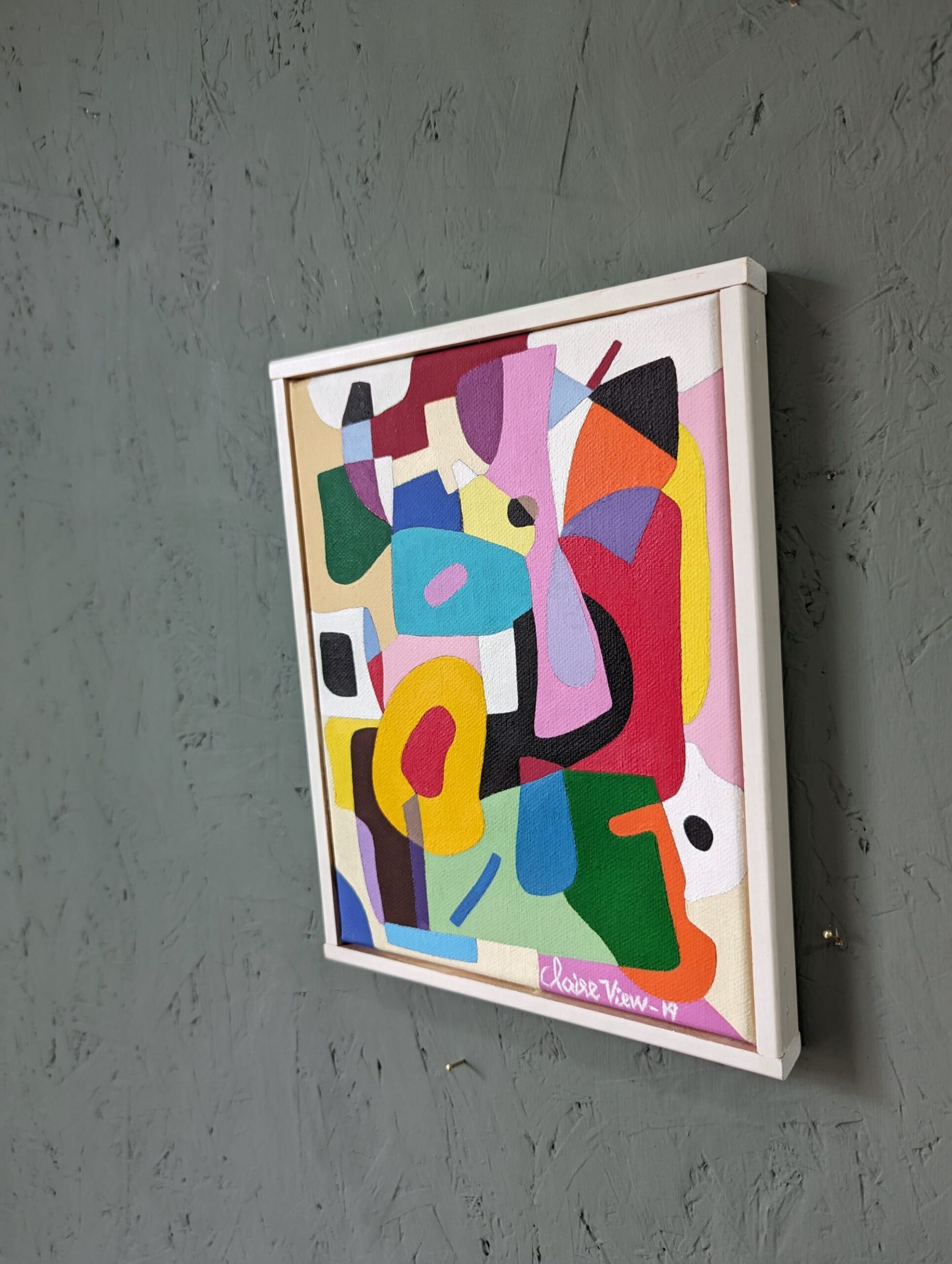 Contemporary Abstract Swedish "The Peach", Small Geometric Abstract Acrylic Painting, 2019