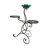 Vintage St Clement green earthenware ashtray and wrought iron support