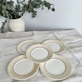 5 vintage earthenware dessert plates stamped Salins - Marli beige and white gingham
