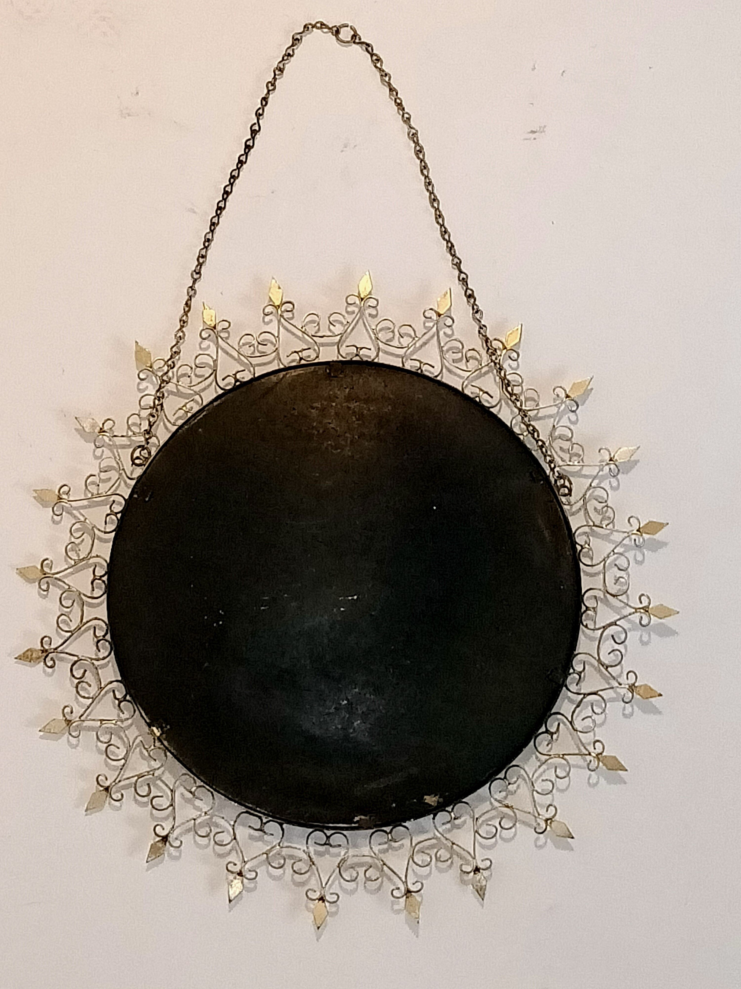 Miroir doré Chaty Vallauris signé en fer forgé Vintage, 1960.