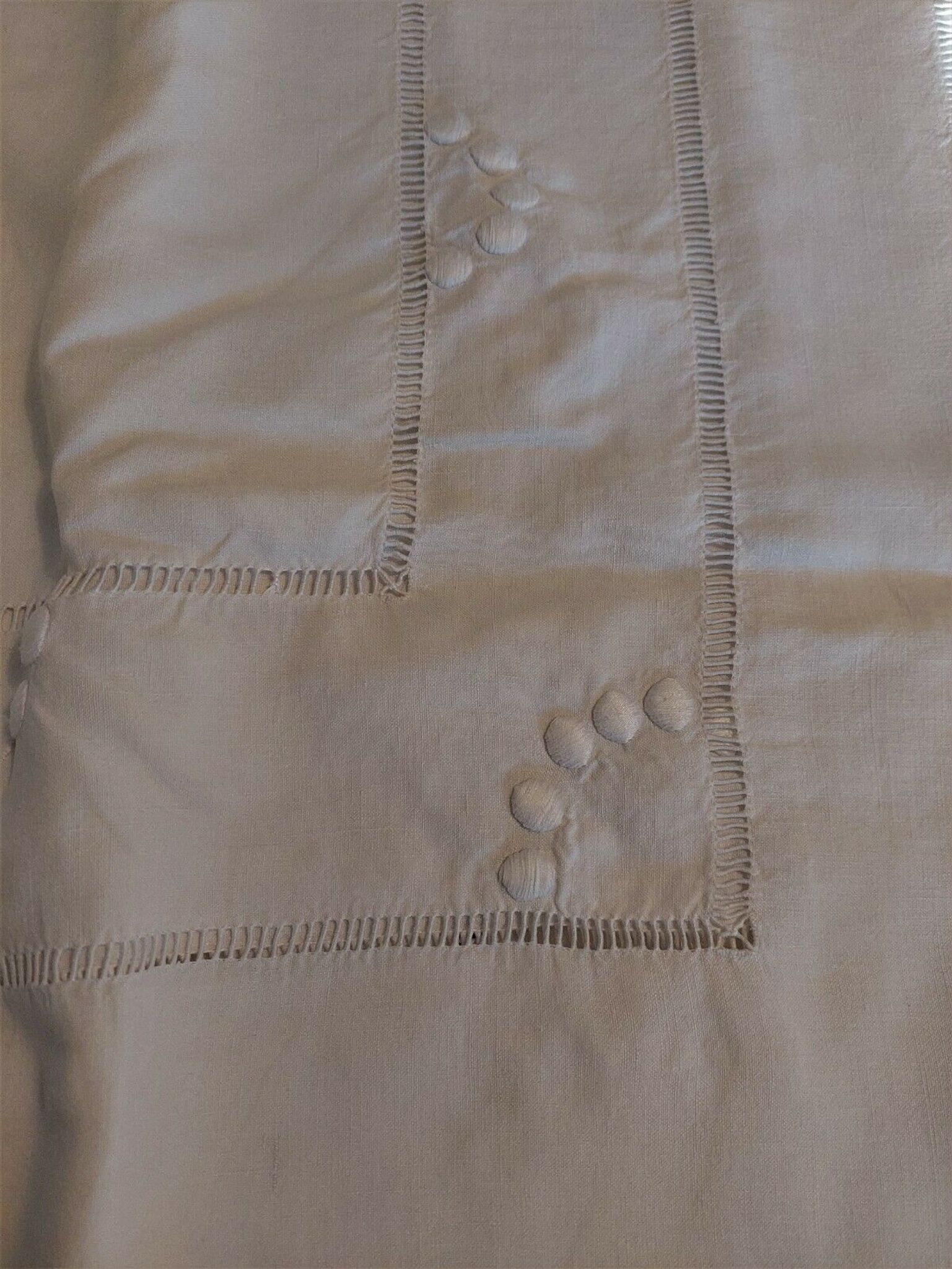 Old linen linen sheet triple row of days and embroidery peas 225 X 315 cm