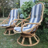 Pair of egg rattan armchairs