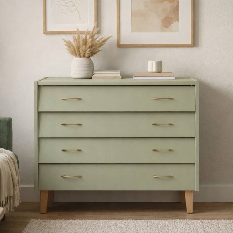 Renovated vintage Scandinavian chest of drawers – Lizard Green Pure & Paint