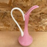 Ancien pichet aiguière opaline rose & blanc vintage
