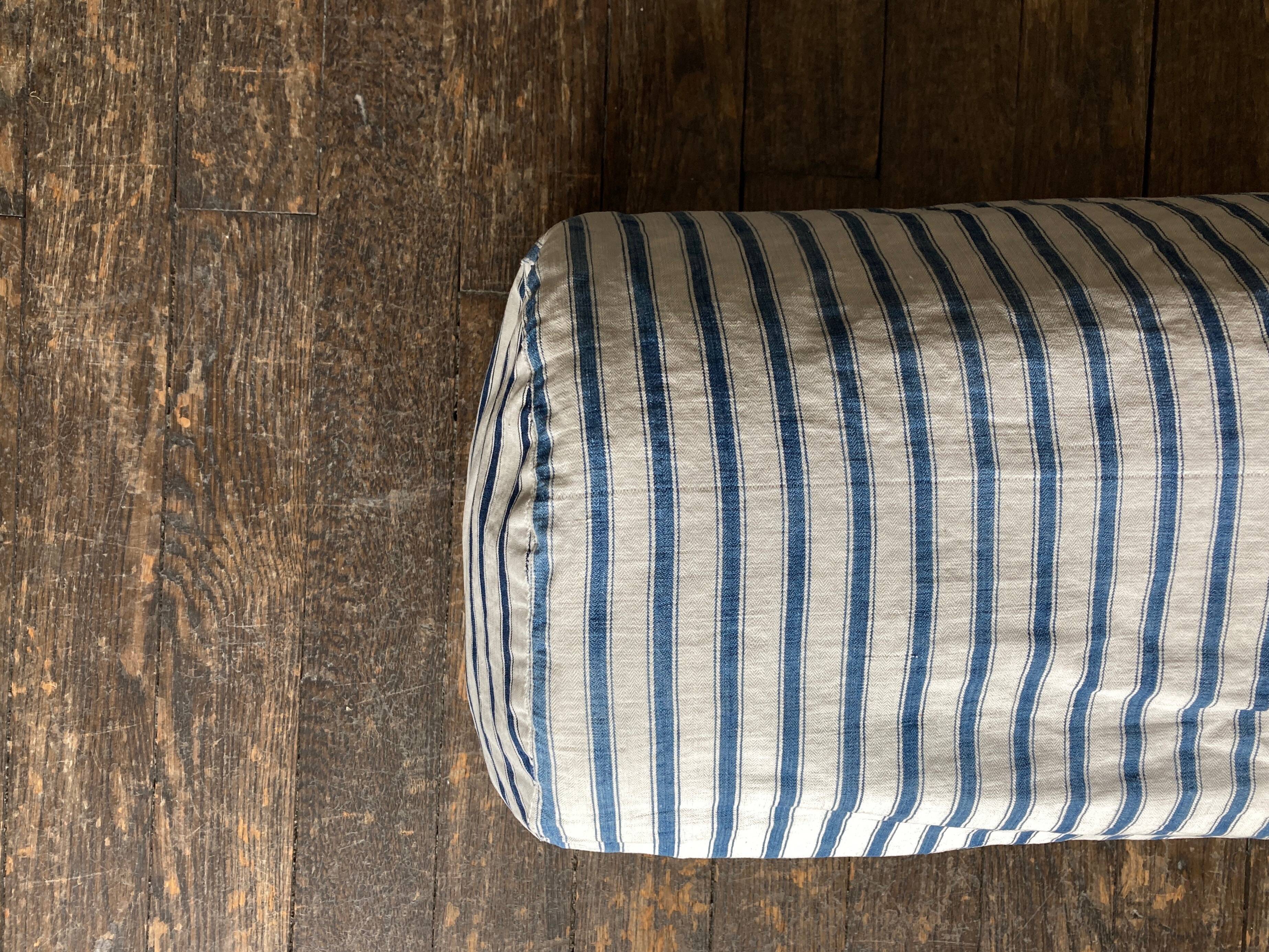 19th century canvas duffel cushion ticking mattress filled with feathers