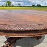 Table ronde Henri II à patte de lion en chêne massif