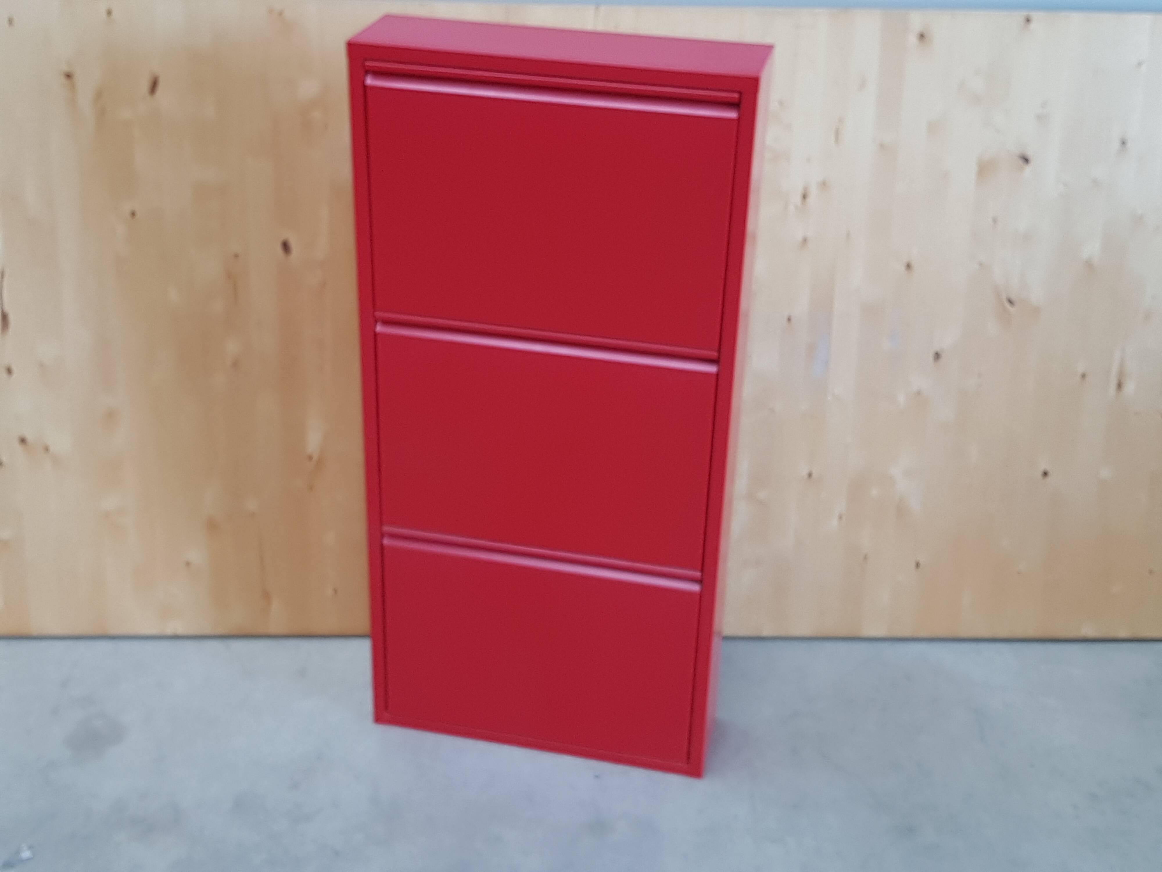 Red metal shoes storage cabinet