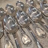 12 silver-plated metal soup spoons, Ercuis Dubarry model.
