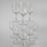 Set of 9 old wine glasses engraved in blown glass, early 20th century